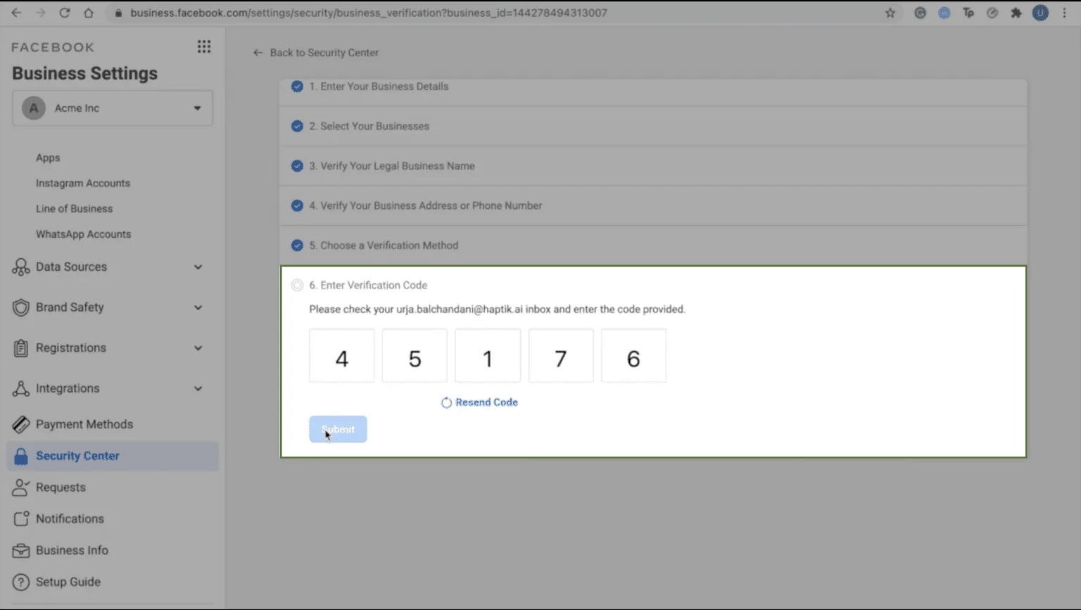 FBM process complete email verification